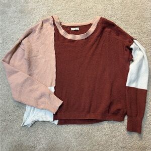 Colorblock Crewneck Sweater - Pink, Rust & Cream